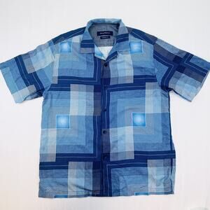 Tommy Bahama Shirt Mens Large Blue 100% Silk Geometric Button Up Original Fit M